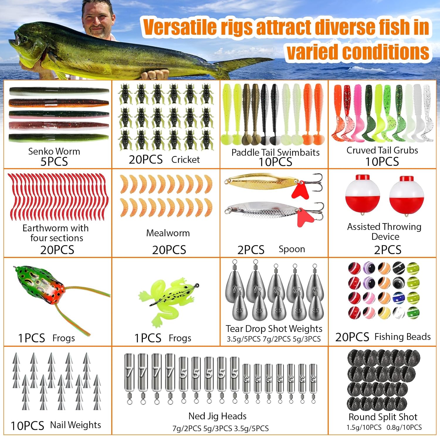 Large 3 Layers Tackle Box with Fishing Tackle Included, 423 Pcs Fishing Lures Kit Crankbaits Fishing Hooks Spoon Worm Tackle Fishing Bait Accessories for Bass Trout Freshwater Saltwater - Image 3