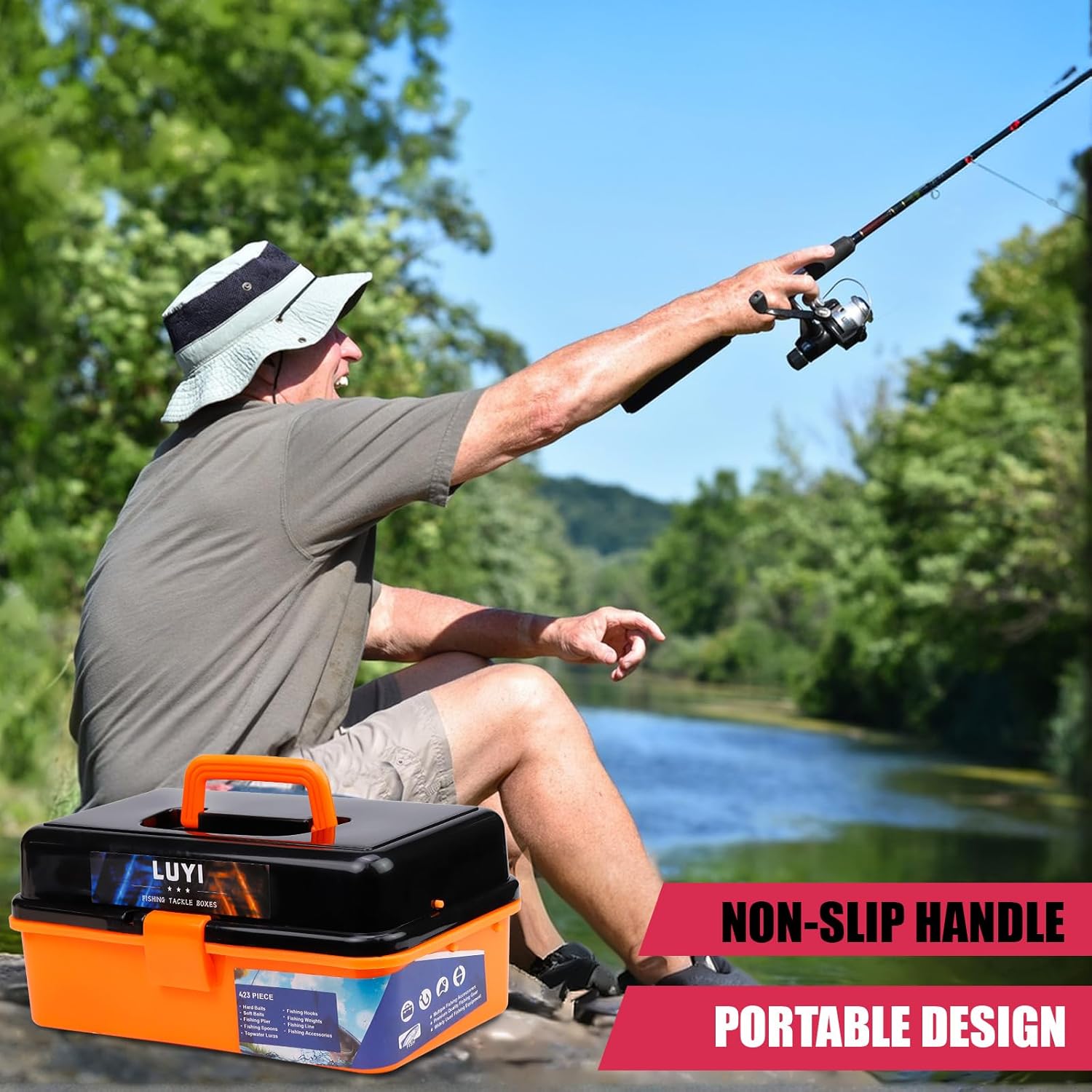 Large 3 Layers Tackle Box with Fishing Tackle Included, 423 Pcs Fishing Lures Kit Crankbaits Fishing Hooks Spoon Worm Tackle Fishing Bait Accessories for Bass Trout Freshwater Saltwater - Image 6